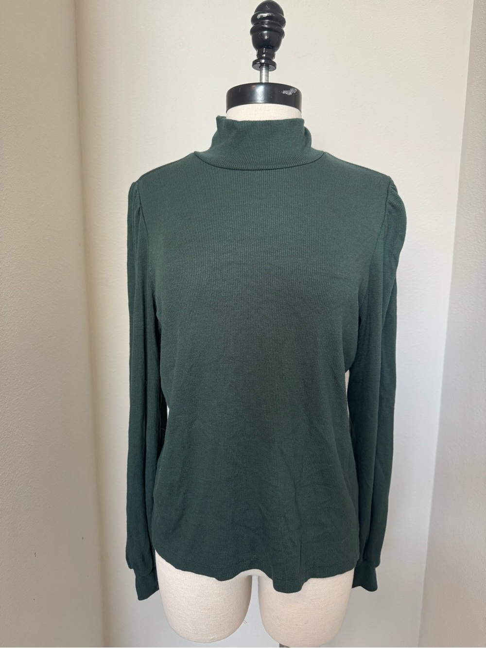 Marine Layer Lexi Ribbed Turtleneck Top with puff sleeve in green - Picture 2 of 5